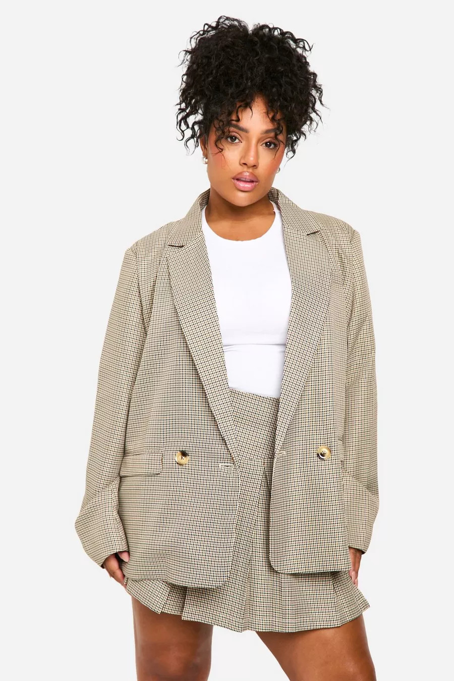 Plus Tonal Check Double Breasted Oversized Blazer | boohoo (US & Canada)
