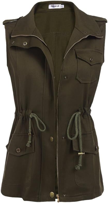 Women's Zip Up Drawstring Anorak Jacket Military Vest Outerwear w/Pockets | Amazon (US)