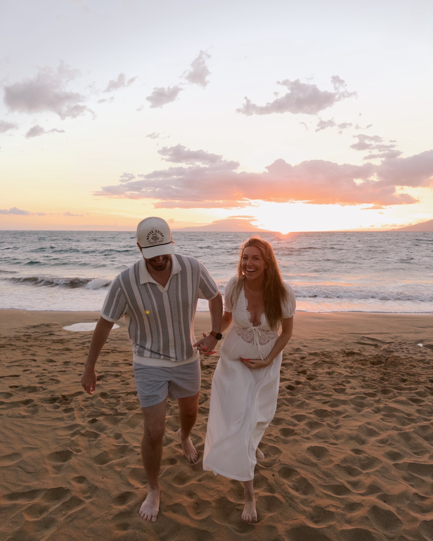 Hawaii vacation outfits! Perfect beach photos outfits. I love this white crochet/lace trim midi dress. I got a small and it fits the bump perfect! G is wearing large in everything 