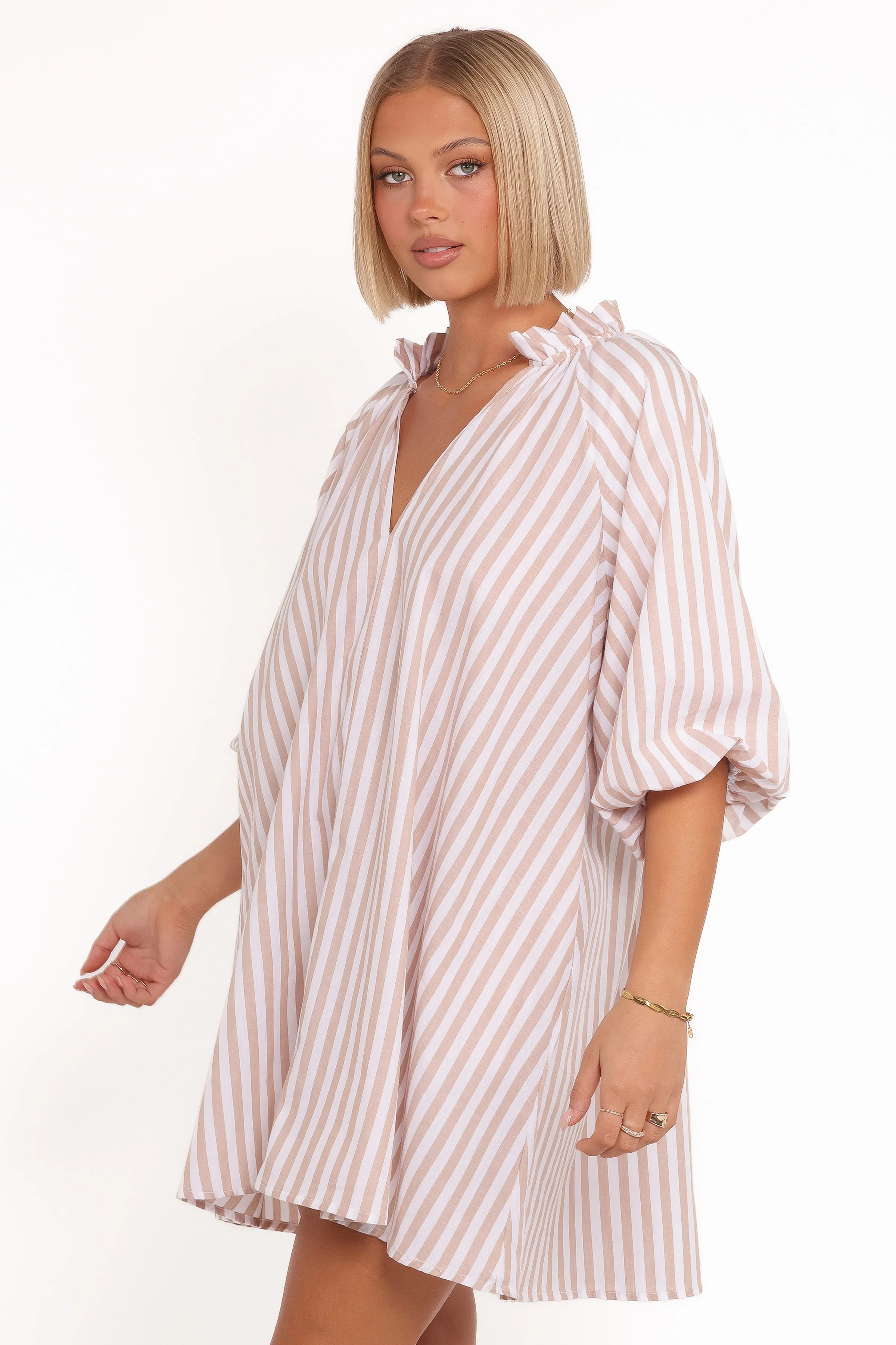 Doran Mini Dress - Beige White | Petal & Pup (US)