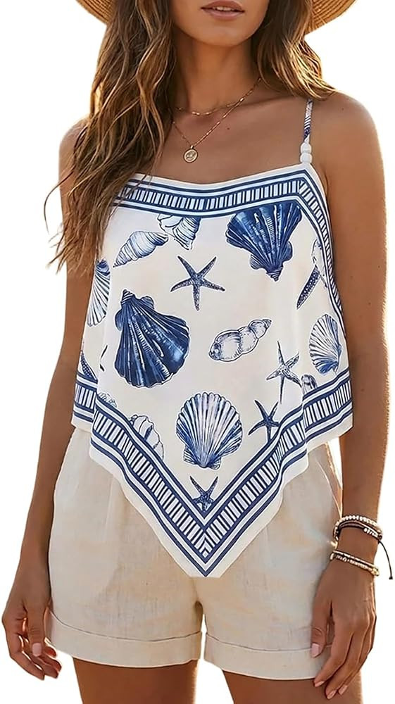 CHICME Tropical Tops for Women Parrot Floral Print Cami Top | Amazon (US)