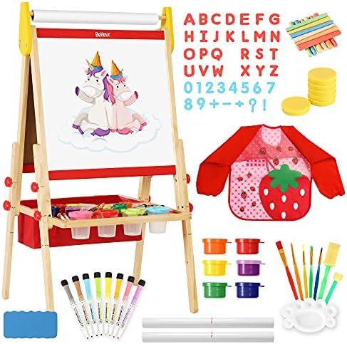 Belleur All-in-one Kid Easel Including 2 Paper Rolls, Magnetic Letters, 6 Finger Paints, 8 Colors Ma | Amazon (US)