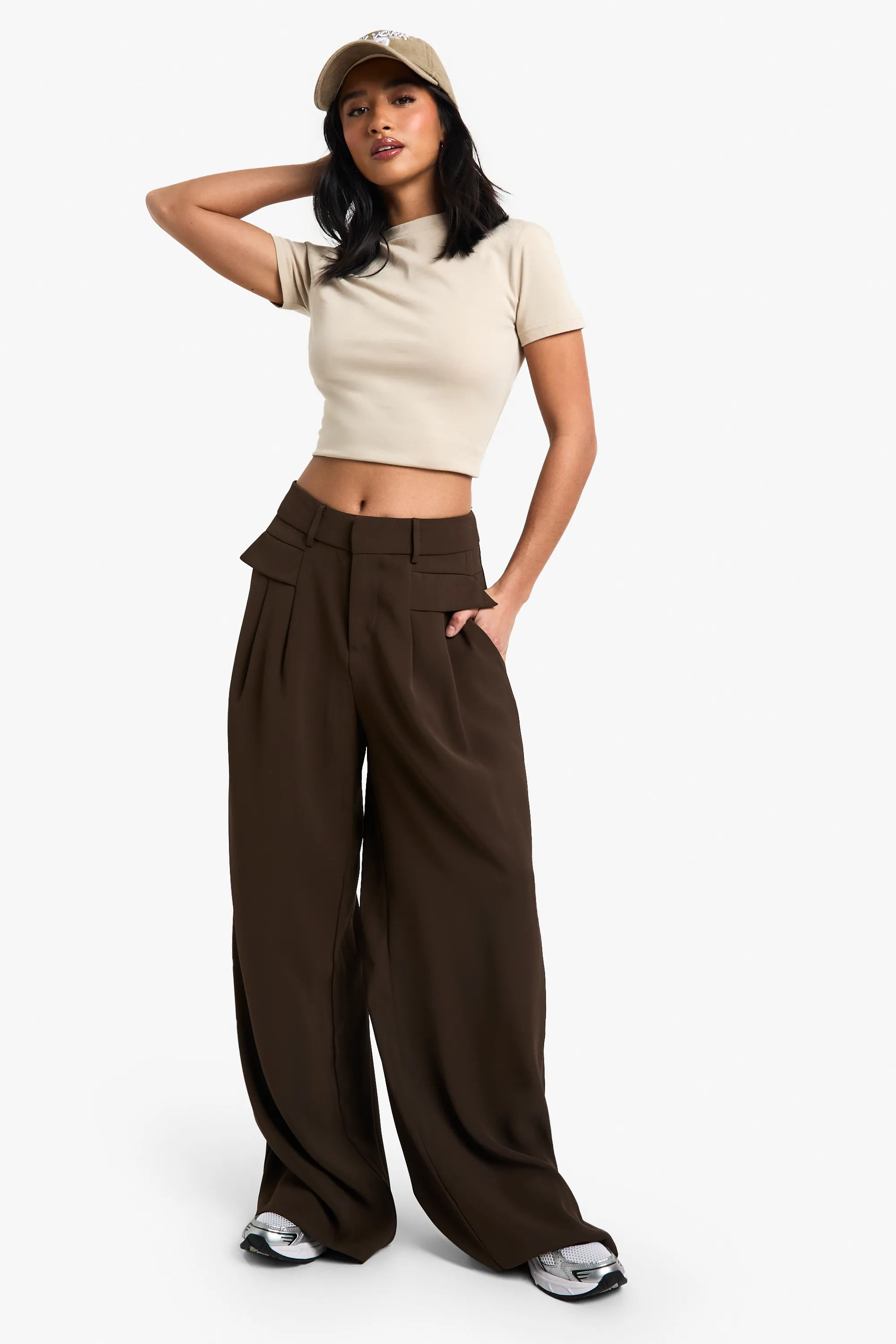 Petite Fluid Belted Wide Leg Trousers | boohoo (US & Canada)