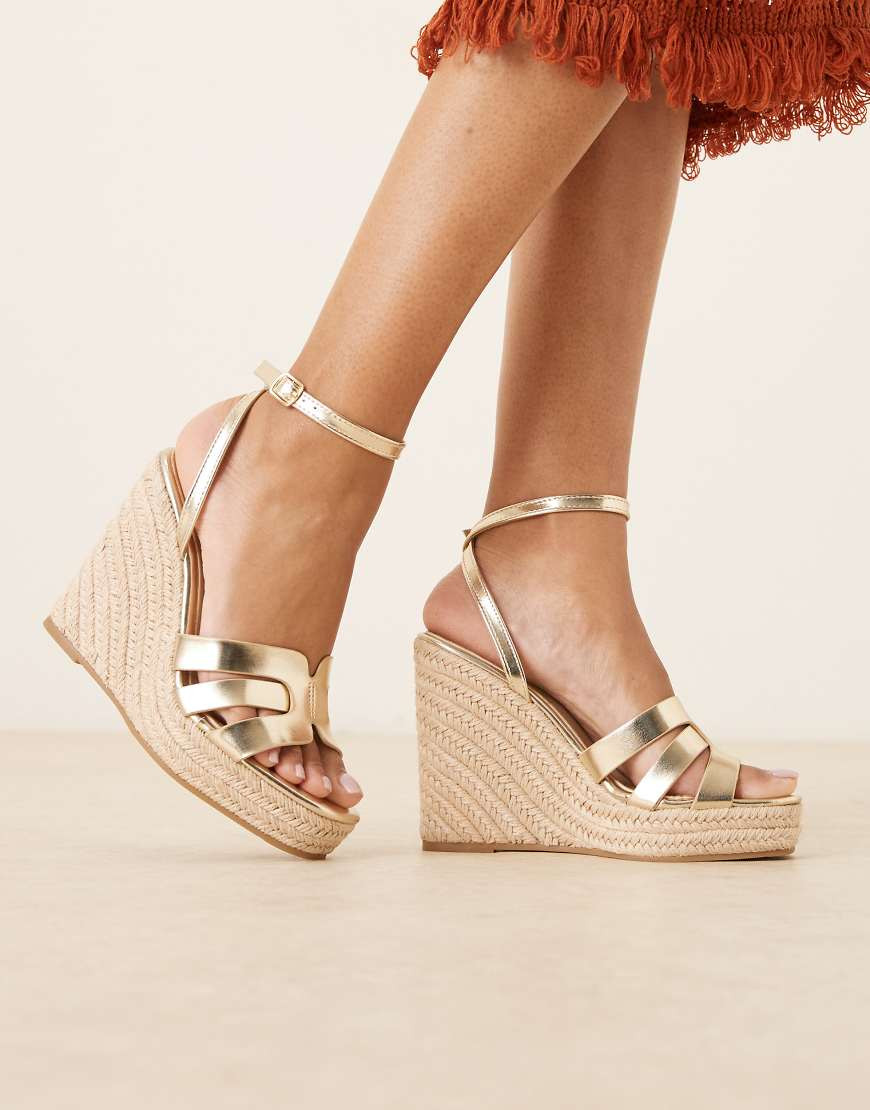Glamorous espadrilles wedge heeled sandals in gold | ASOS (Global)