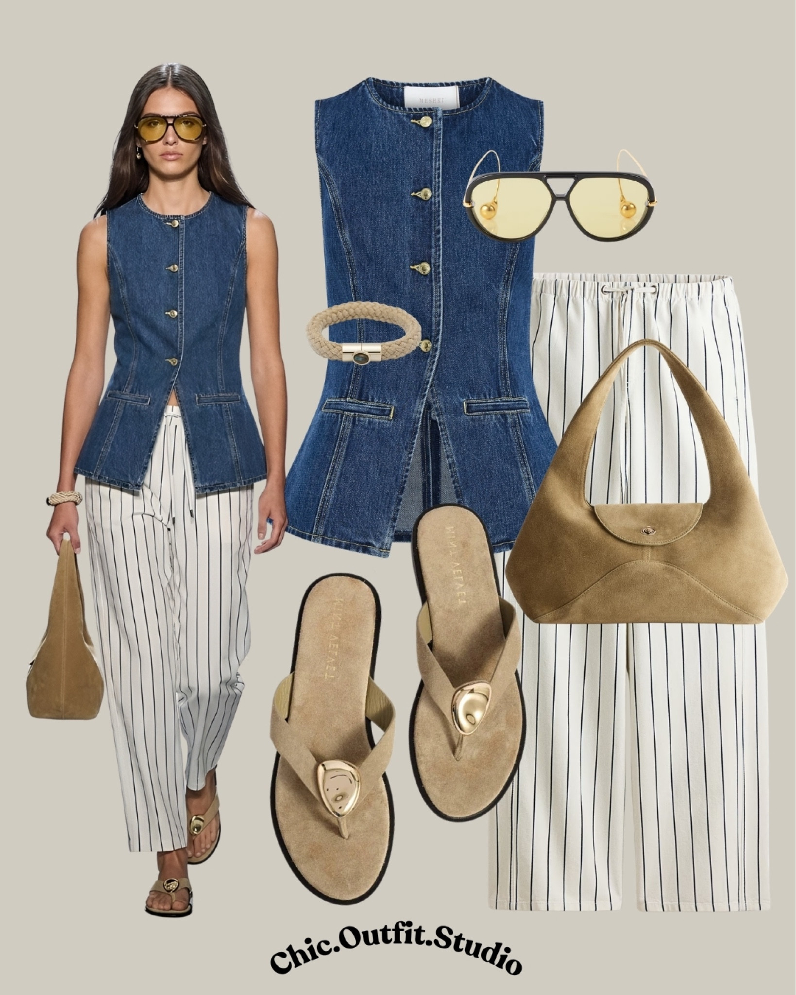 💫 Denim Vest & Pinstripe Trousers Outfit | Elevated Casual Summer Style

💫 A structured dark denim sleeveless vest paired with lightweight white pinstripe wide leg trousers creates a modern tailored spring-summer outfit that feels effortless and sophisticated. Styled with neutral leather sandals, neutral bags, and gold accessories, this look balances relaxed tailoring with elevated casual dressing. Perfect for creative office days, lunch meetings, vacation dinners, gallery visits, or chic city styling during warmer months.

✨Tags: denim vest outfit women, pinstripe trousers outfit, tailored casual summer style, wide leg trousers women, chic minimalist fashion, elevated denim outfit, relaxed elegant look, smart casual women outfit, neutral summer styling, effortless European outfit, sleeveless denim top outfit, polished casual style, modern capsule wardrobe, city chic summer fashion, lightweight tailored outfit

#LTKshoes #LTKbag #LTKsummer