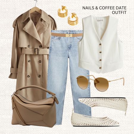 Nails and coffee look 💅🏼 

‼️Don’t forget to tap 🖤 to add this post to your favorites folder below and come back later to shop

Make sure to check out the size reviews/guides to pick the right size

Spring outfit, spring look, trench coat, puzzle bag, perforated ballerinas, cropped jeans, white waistcoat, suit waistcoat, ray-ban sunglasses, leather belt, hoop earrings, 

#LTKeurope #LTKSeasonal #LTKstyletip
