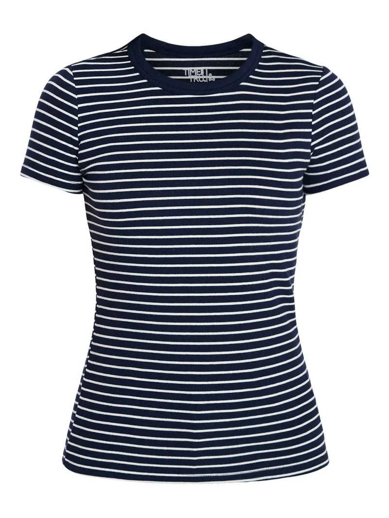 Time and Tru Women's Ribbed Tee with Short Sleeves, Sizes XS-XXXL | Walmart (US)