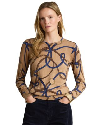 Lauren Ralph Lauren Women's Belting-Print Cotton-Modal Sweater - Camel Multi | Macy's