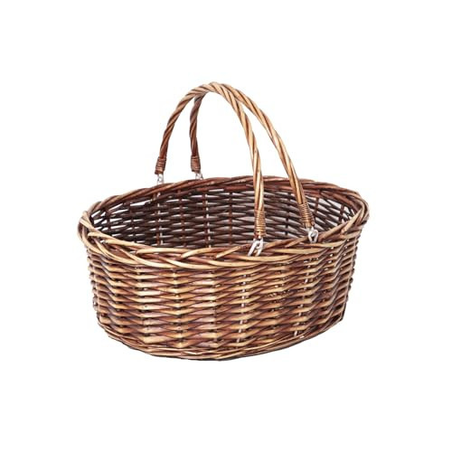 JJSQ Wicker Picnic Basket with Folding Handles Wicker Hand Woven Baskets for Storage, Garden Harvest, Easter, Empty Gift Basket, Brown, Large 17" x 13" x 7" | Amazon (US)