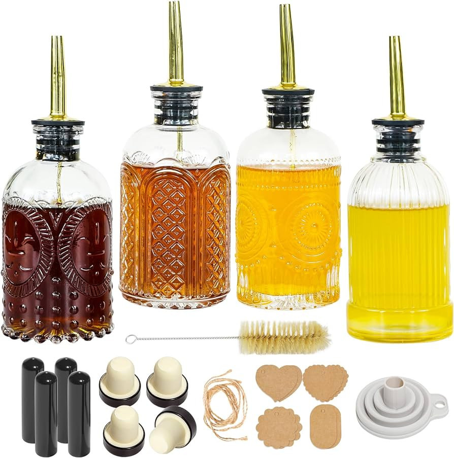 4pcs Glass Coffee Syrup Dispenser,7oz Simple Glass Syrup Bottle Set,Coffee Bar Accessories with M... | Amazon (US)
