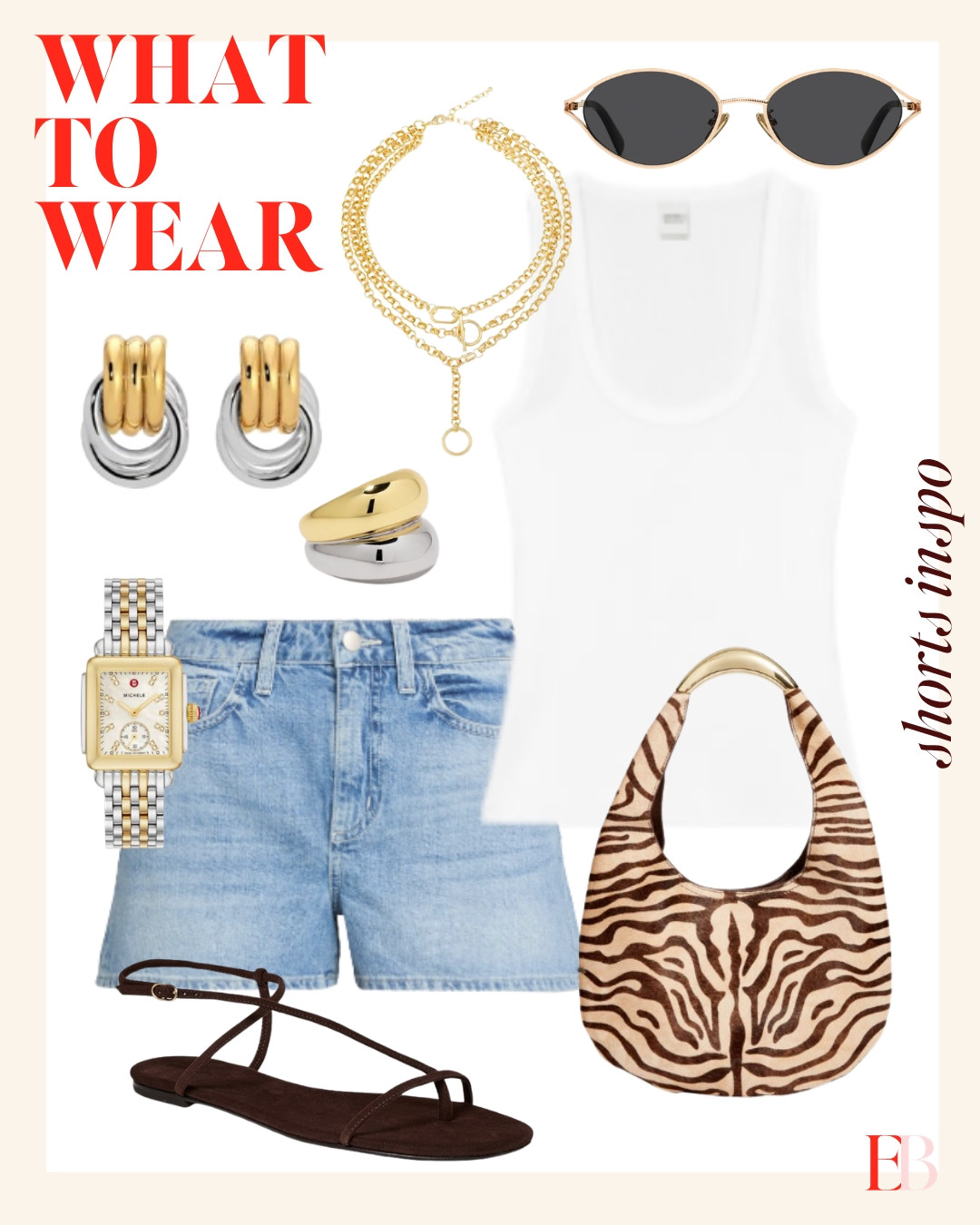 the effortless summer formula 🤍🦓 white tank, denim cutoffs, strappy sandals, and a zebra print bag that does all the talking. throw on the Michele watch and you're out the door.

#LTKootd #LTKSeasonal
