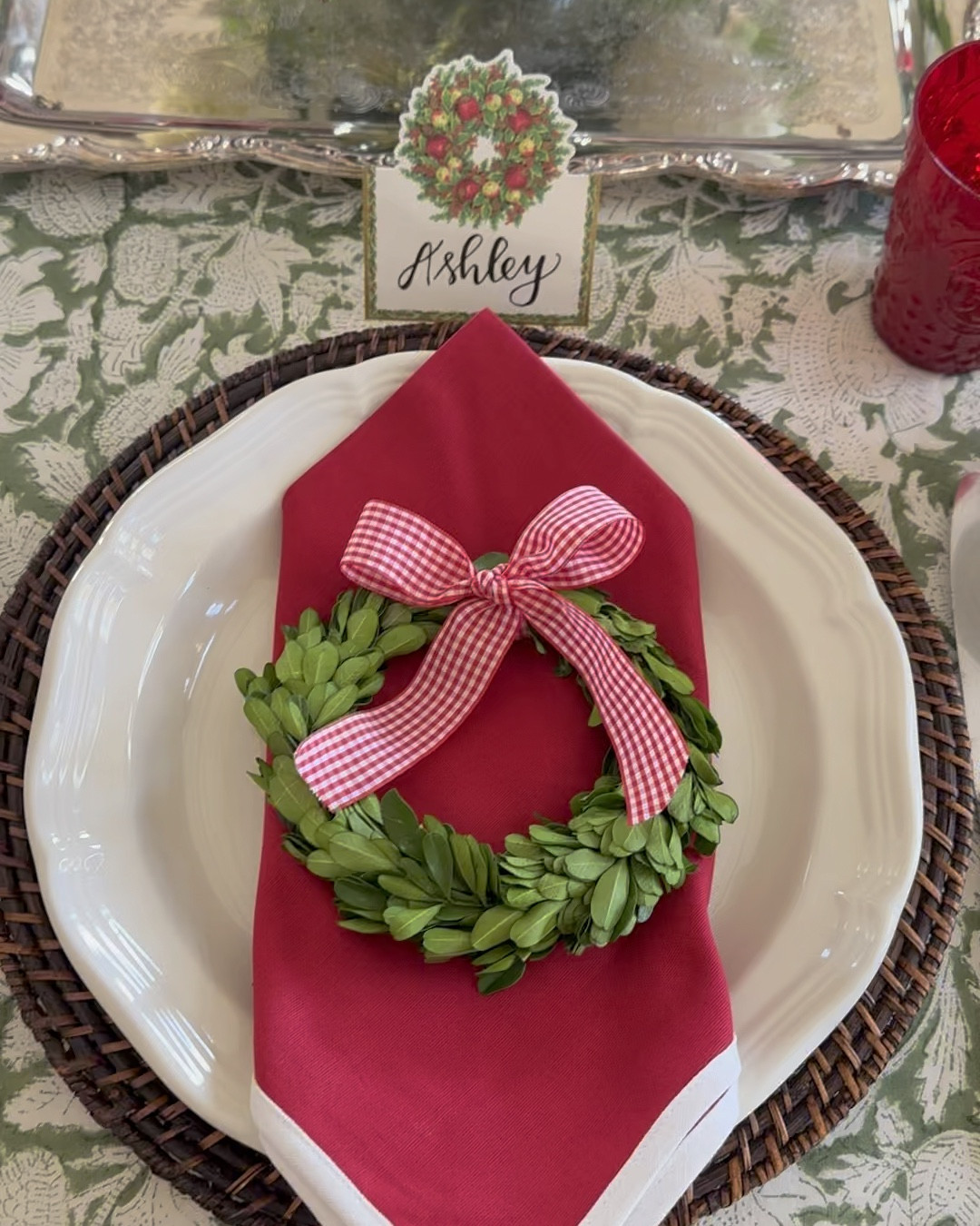 Sweetest Christmas table perfect for Christmas morning!  The off white plates and mugs are so classic and the style has been around 50 years!  The green and white tablecloth is one I’ve used so many times!!  It’s great for all seasons, washes well and is a great price. The sweet napkins, wreaths and red juice glasses complete the pretty table ♥️🎄♥️ #christmas #tabletop #tablecloth 

#LTKHoliday #LTKHome #LTKWatchNow