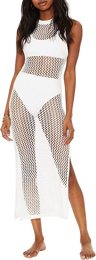 Bsubseach Crochet Swim Coverup Sleeveless Knitted Cover Up Dress | Amazon (US)