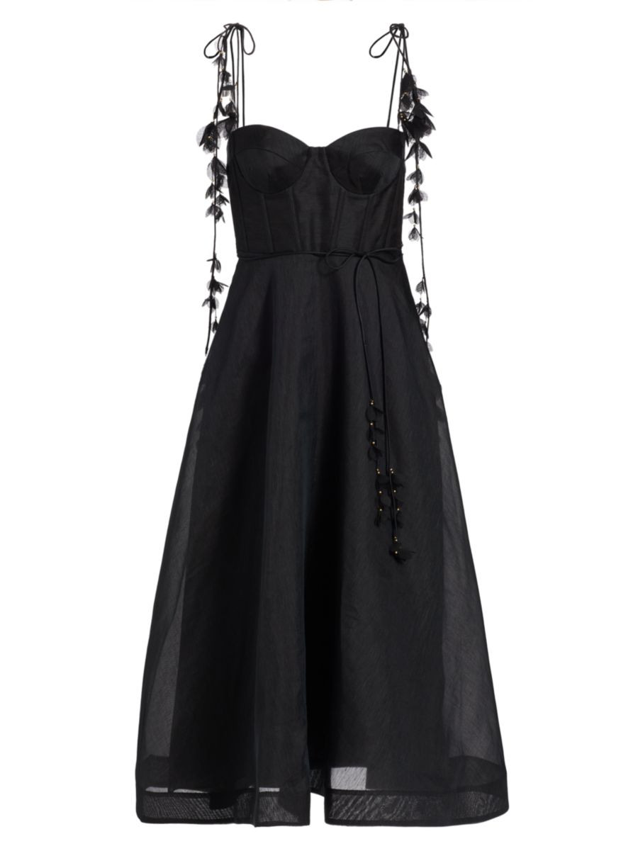 Natura Appliqué Linen-Blend Midi-Dress | Saks Fifth Avenue