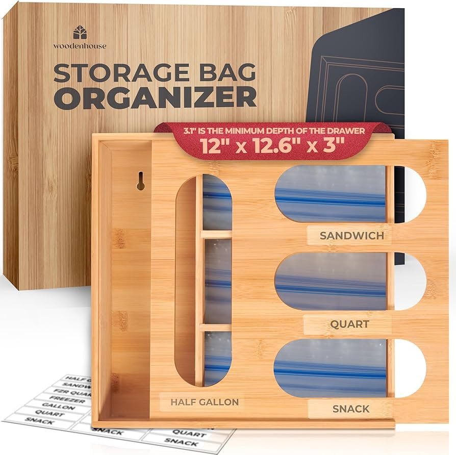 Bamboo Storage Bag Organizer, Sandwich Bag Organizer - Single Block Design for Kitchen Organizati... | Amazon (US)