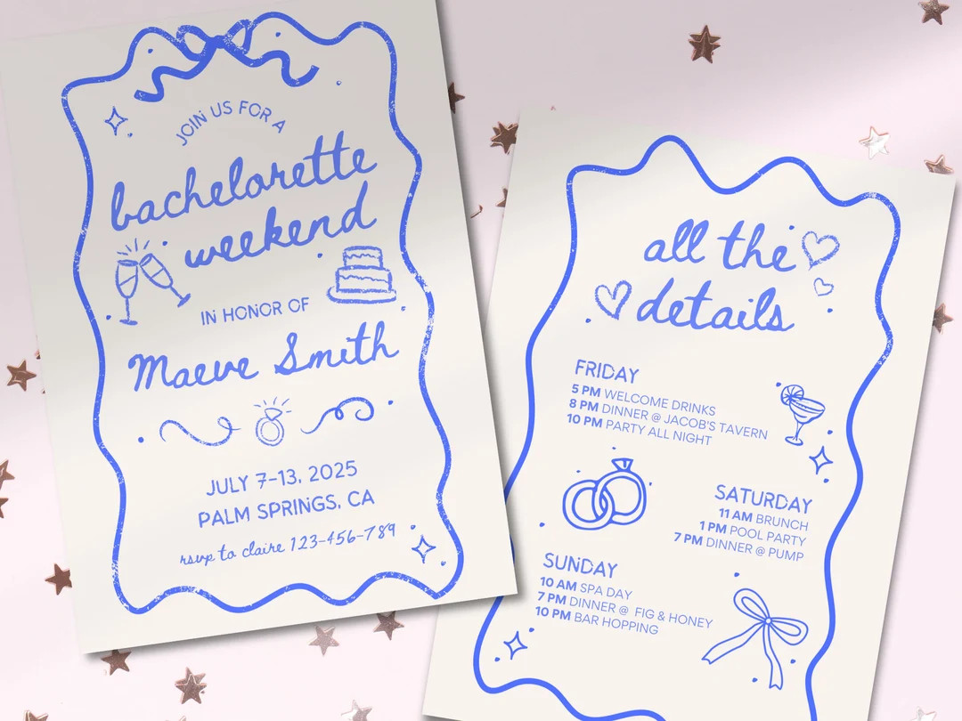 Bachelorette Weekend Invitation and Itinerary Template, Trendy Hand-drawn Style, Customizable Can... | Etsy (US)