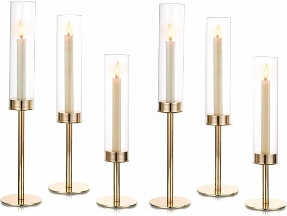 Hewory Gold Candle Holders Hurricane Candlestick Holders, 6Pcs Candle Stick Candle Holder Candela... | Amazon (US)