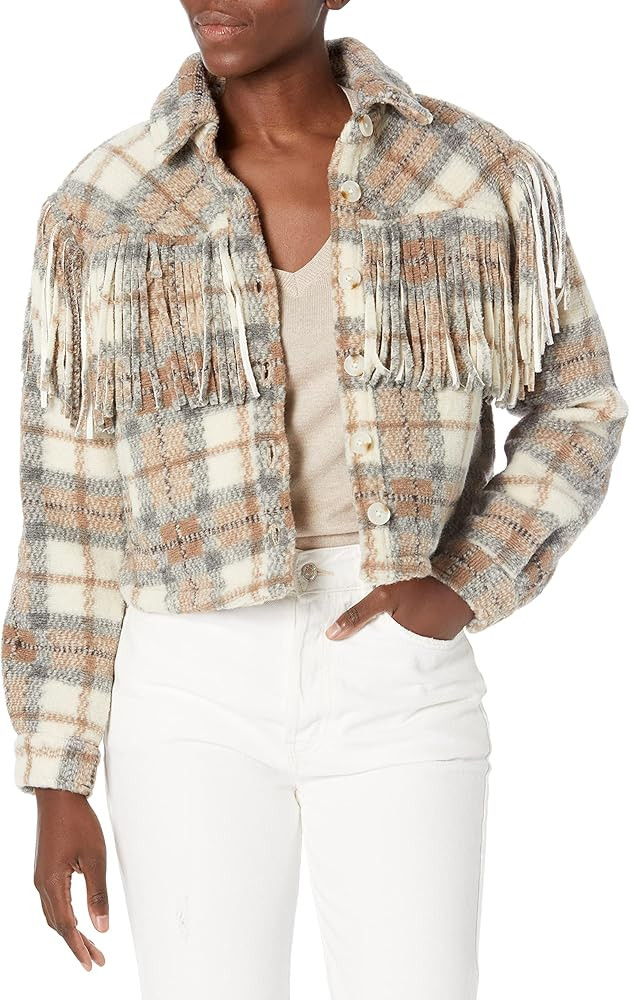 BLANKNYC Women's Take Note Plaid Fringe Shacket | Amazon (US)