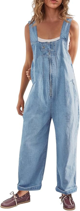 Cicy Bell Womens Casual Denim Bib Overalls Wide Leg Sleeveless Zipper Loose Jean Pants Jumpsuits ... | Amazon (US)
