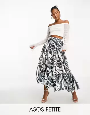 Topshop petite pleated midi 2024 skirt in mono print