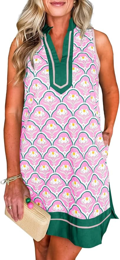 Cicy Bell Womens Summer Floral Print Beach Casual V Neck Boho Mini Dresses | Amazon (US)