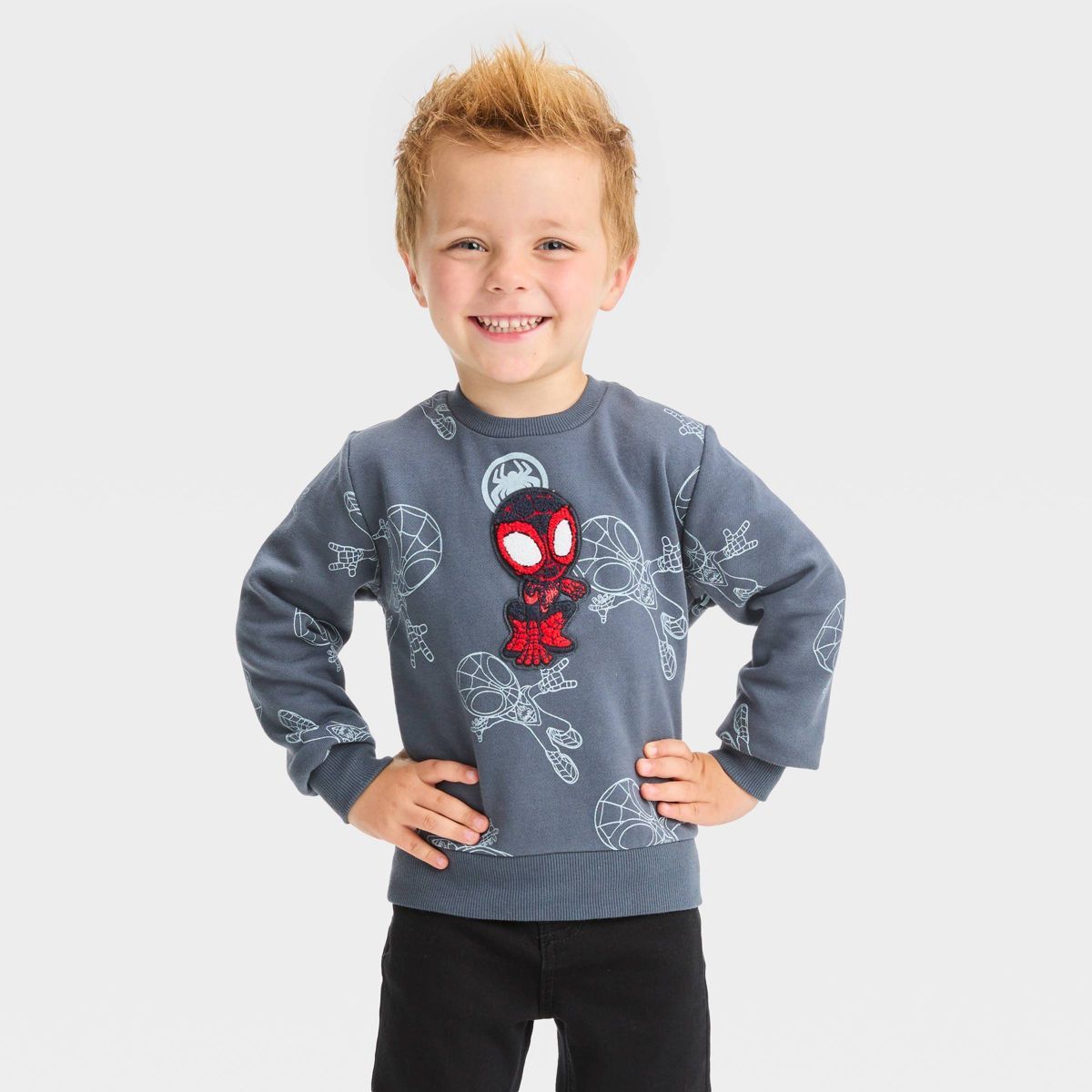Toddler Boys' Marvel Spider-Man: Miles Morales Fleece Pullover Sweatshirt - Charcoal Gray | Target