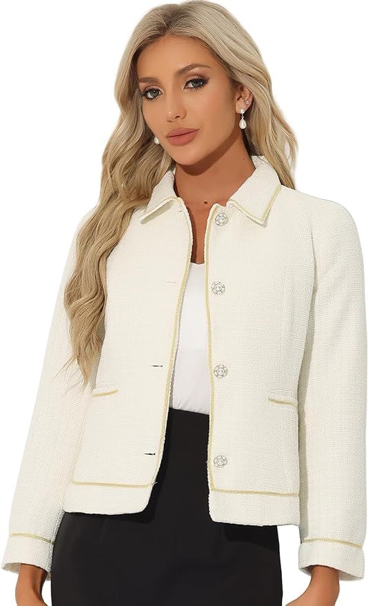 Allegra K Tweed Blazer for Women's Plaid Long Sleeve Vintage Outwear Work Office Short Jacket Coa... | Amazon (US)