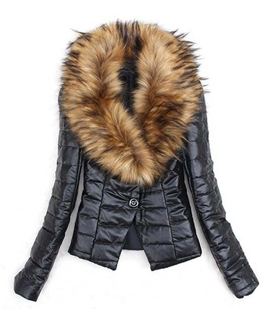 CELLABIE Women's Puffer Coats Black/Brown - Black & Brown Faux Fur-Collar Puffer Coat - Women | Zulily