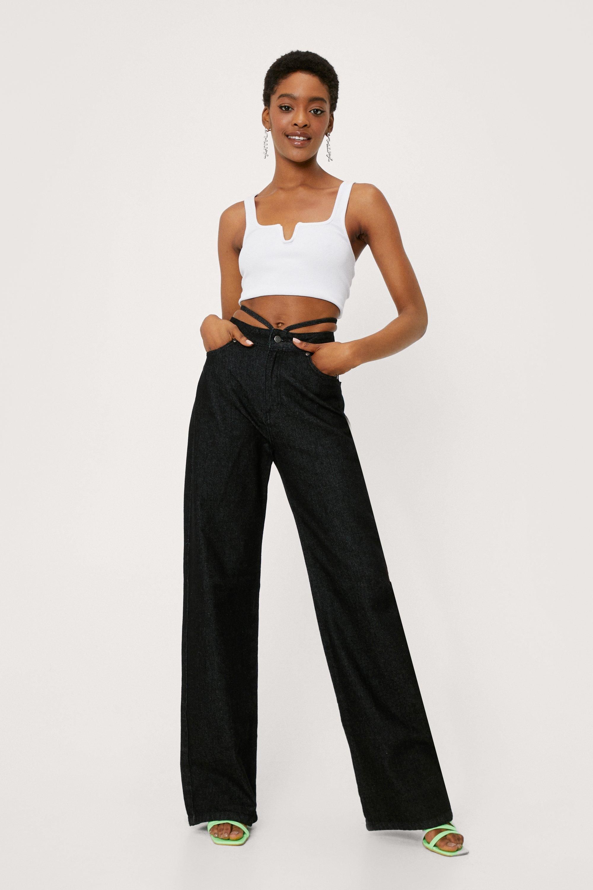 Strappy Waist High Waisted Wide Leg Jeans | Nasty Gal (US)