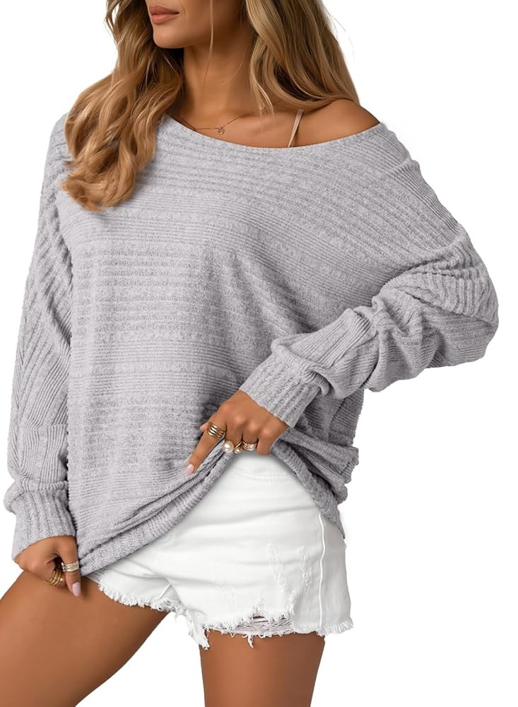 EVALESS Women's Soft Long Sleeve Blouses Crewneck Pullover Tops Business Casual Batwing Knitted O... | Amazon (US)