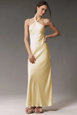 BHLDN Selma Halter-Neck High-Shine Satin Maxi Dress | Anthropologie (US)