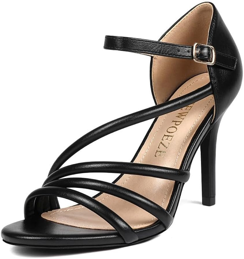 Women's Strappy Heels Round Open Toe Stiletto High Heeled Sandals for Women Dressy | Amazon (US)