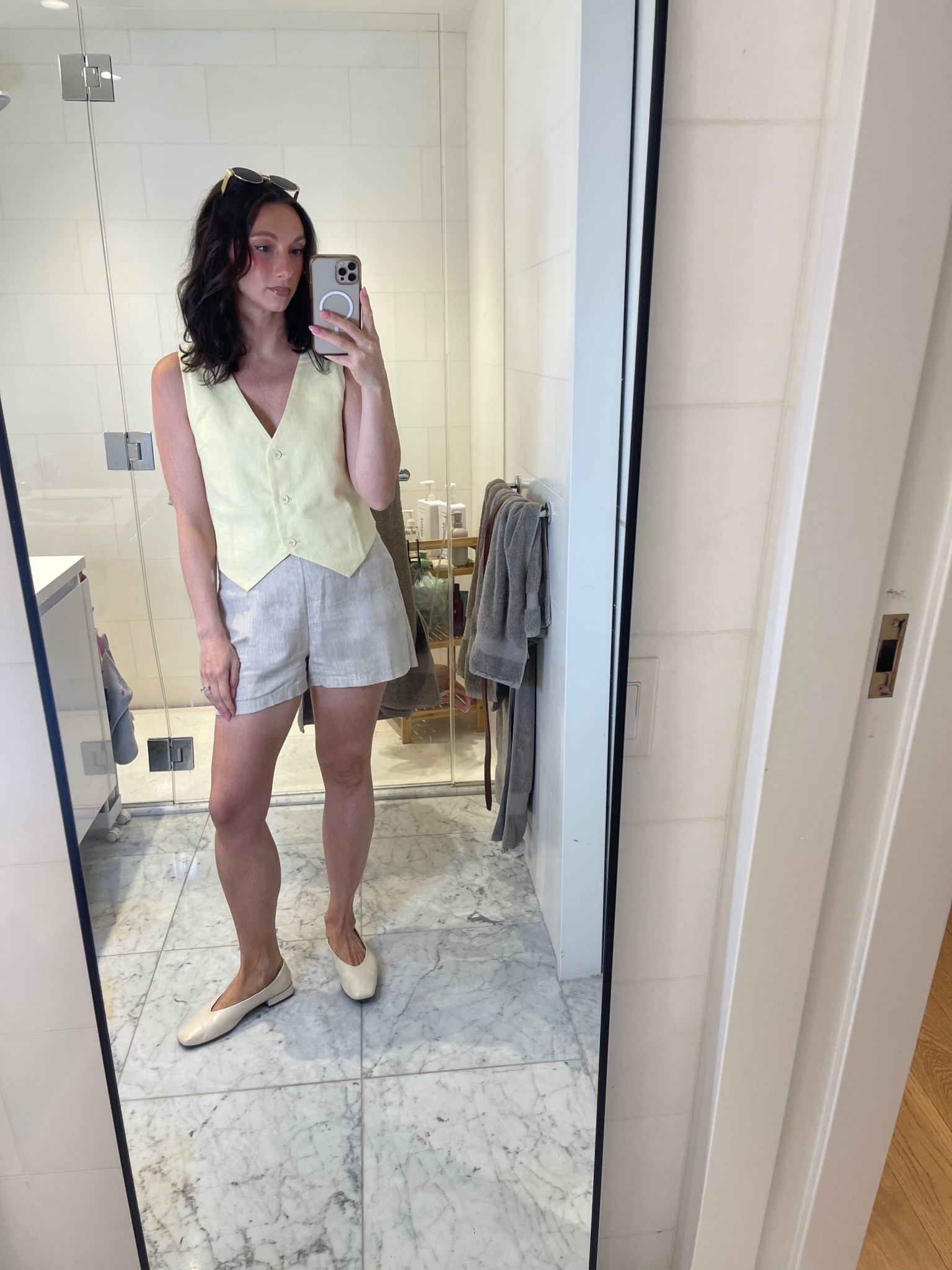 Summer in Linen 
Yellow vest with tan shorts 

#LTKStyleTip #LTKFindsUnder100 #LTKSeasonal