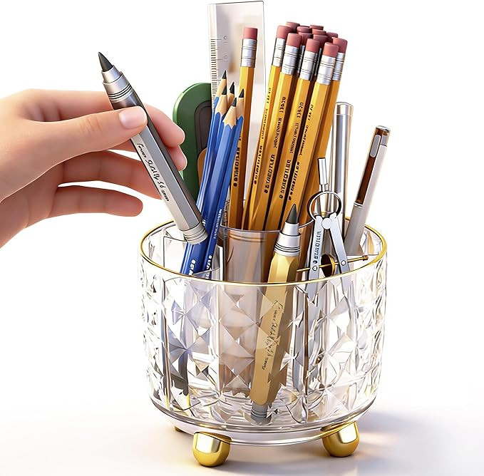 360° Rotating Pencil Holder for Desk, Makeup Brush Holder with 6 Slots, Desk Organizer for Writi... | Amazon (US)