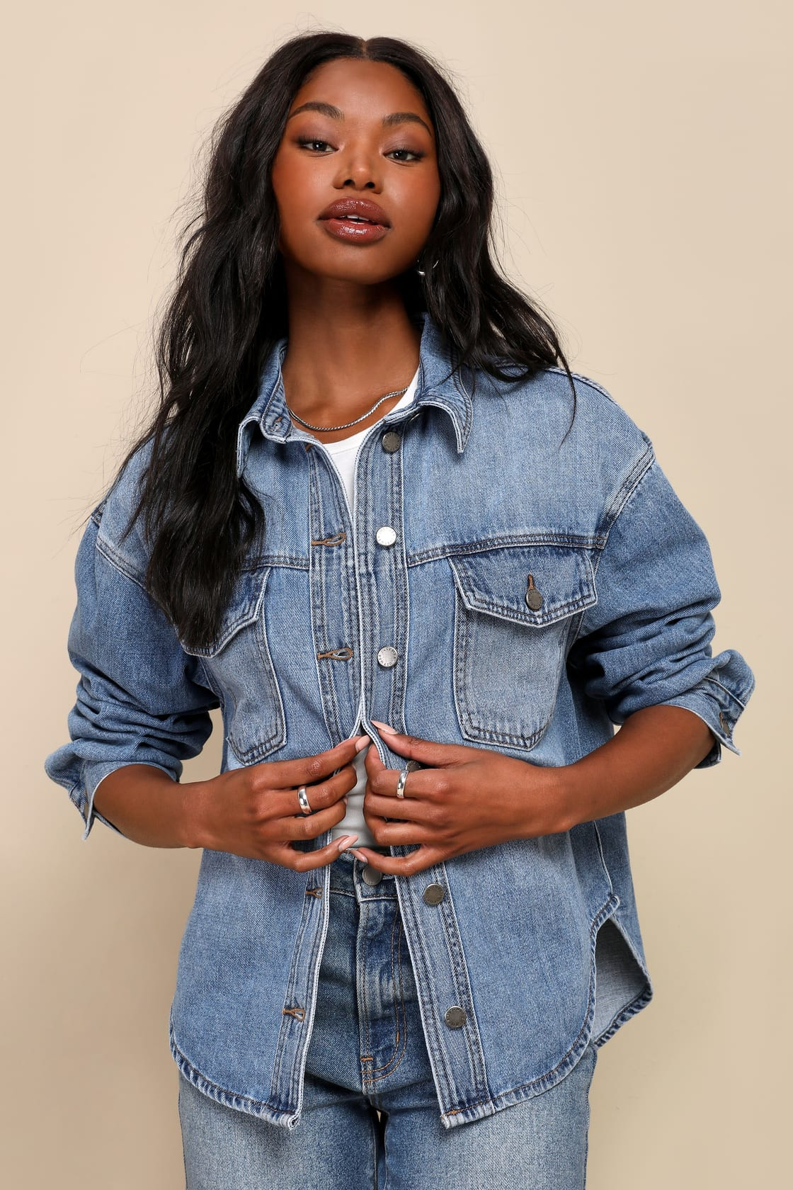 Chill Outing Medium Wash Denim Button-Up Shacket | Lulus