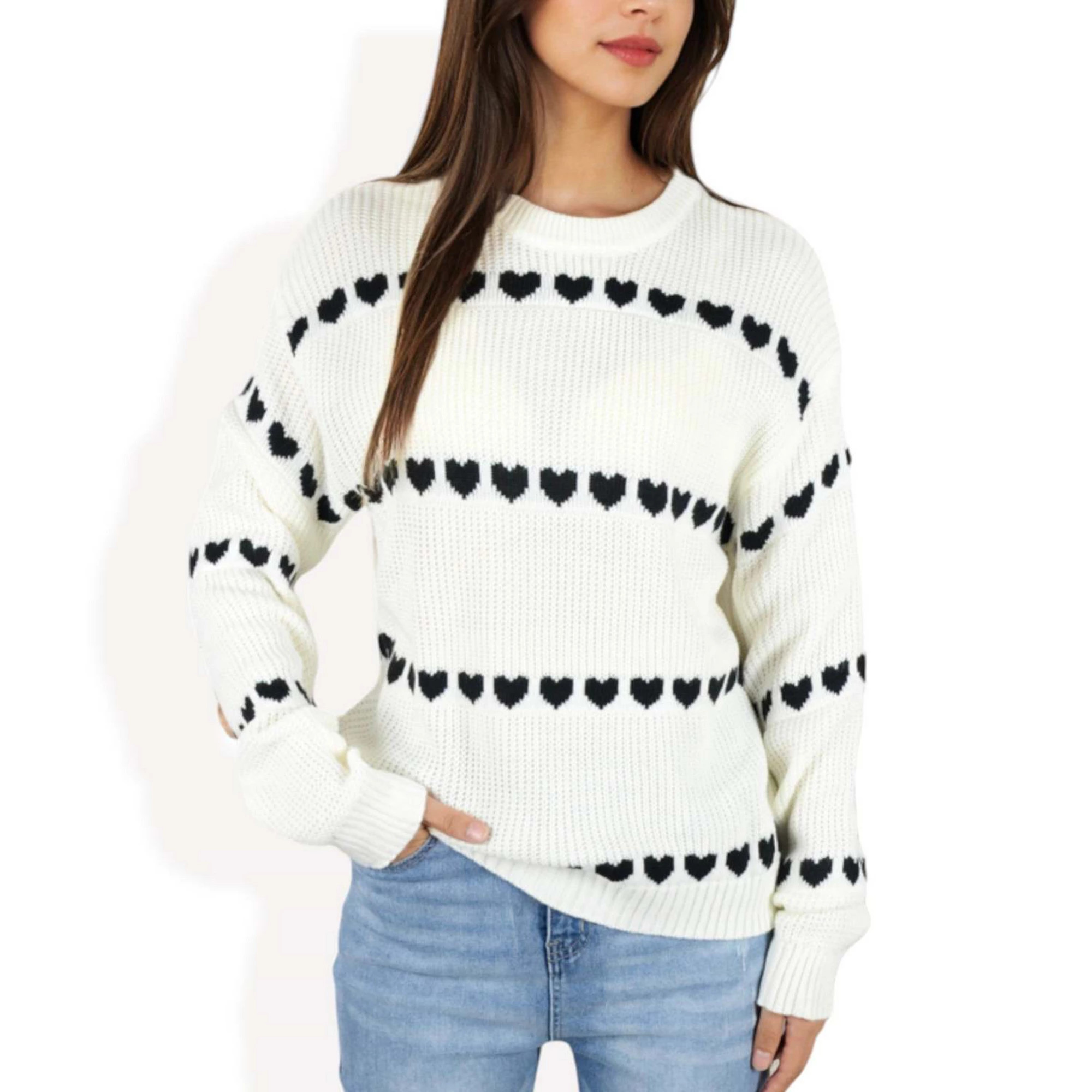 Women's Long Sleeve Knit Sweater with Heart Pattern | Kohl's