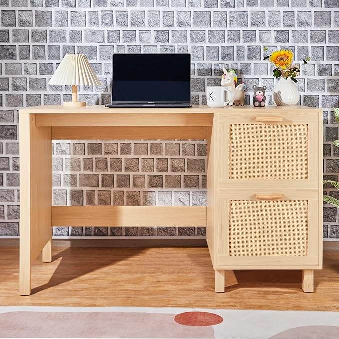 Graficial Rattan Writing Desk, 47 in Hamilton Rattan Home and Office Desk, Sturdy Writing Table w... | Amazon (US)