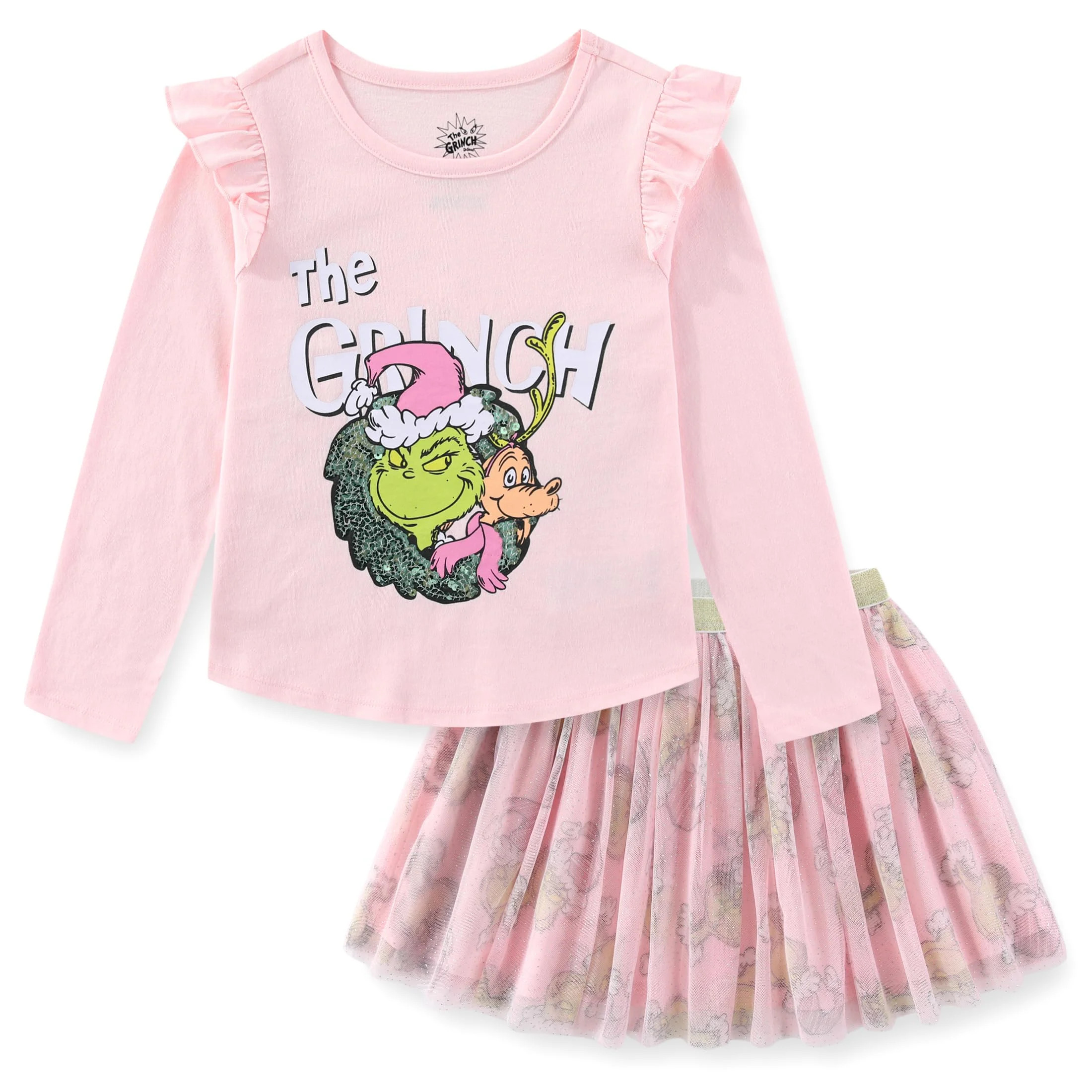Dr. Seuss Grinch Long Sleeve Top and Tulle Skirt Set (Girls), 2 Piece Set, Sizes 4-6X | Walmart (US)