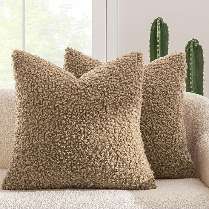 MIULEE Pack of 2 Throw Pillow Covers 18x18 Inch Neutral Khaki Faux Fur Decorative Sherpa Pillow C... | Amazon (US)