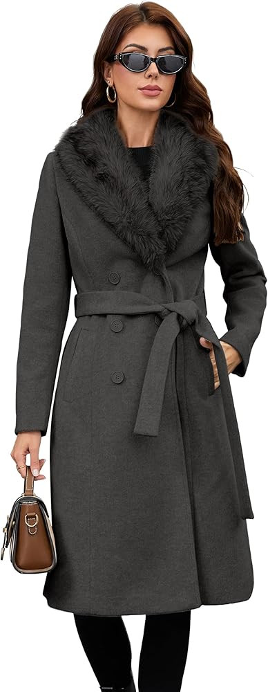 PAPILLON D'OR WEAR YOUR WINGS Women's Long Wool Coat - Double-Breasted Belted Trench with Detacha... | Amazon (US)