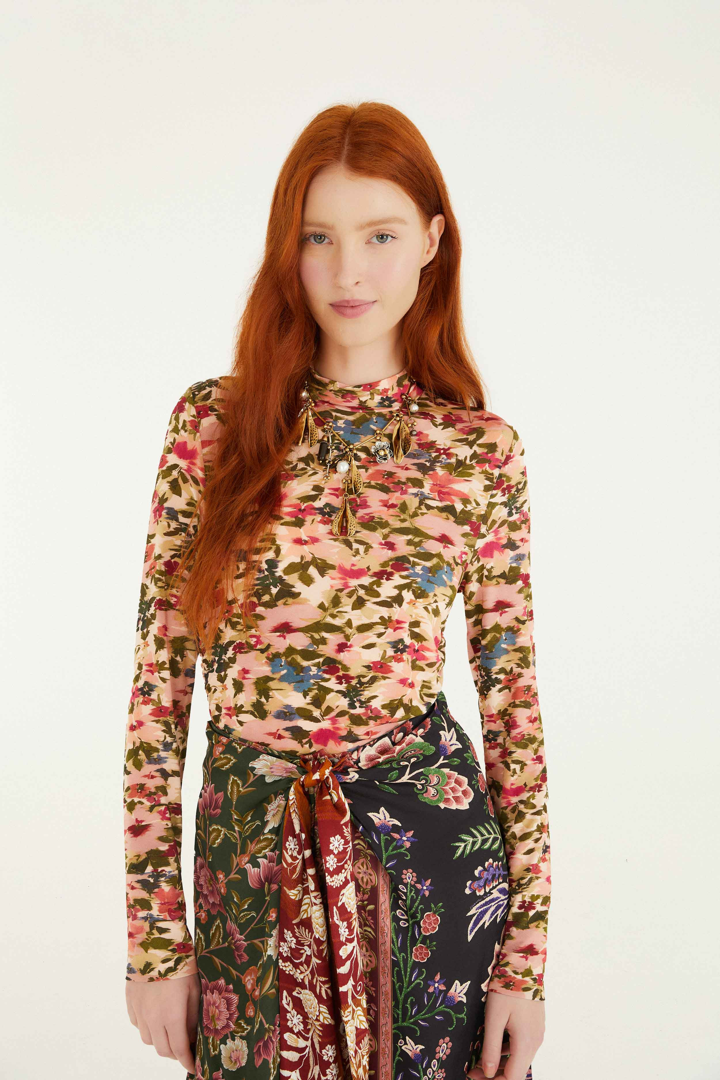 Pink Ikat Tiny Flowers Jersey Blouse | FARM Rio | Farm Rio UK