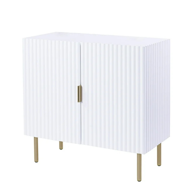 Nathan James Vera 31 in. White Storage Accent Cabinet in Fluted Texture and Brass Gold Metal Legs | Walmart (US)