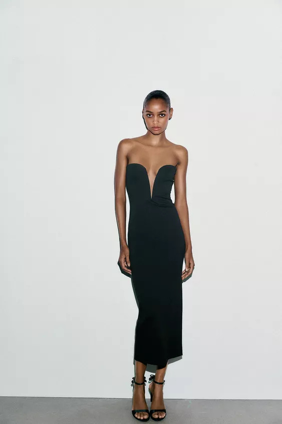 SWEETHEART NECKLINE MIDI DRESS | Zara US