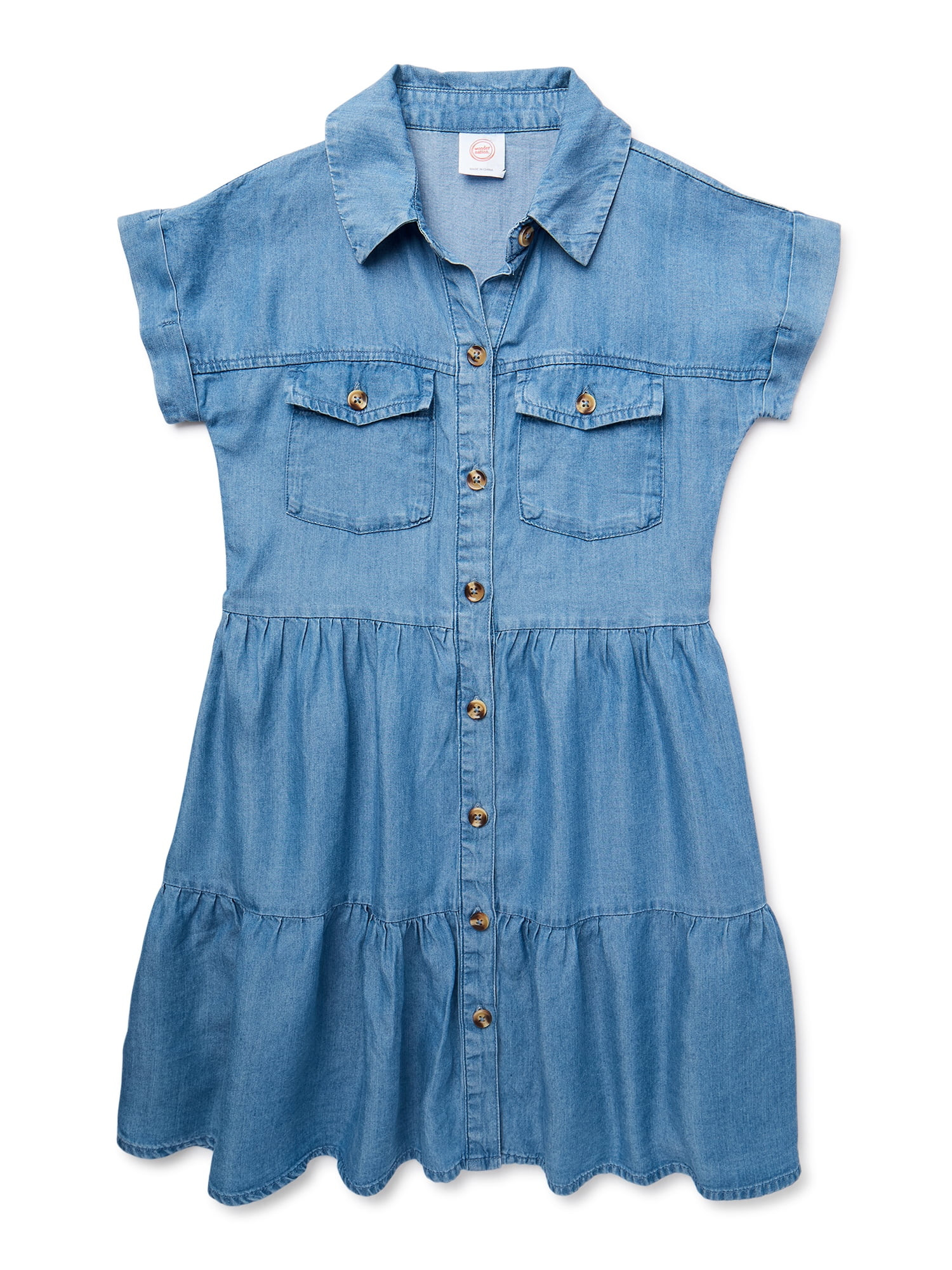 Wonder Nation Girls Eyelet Button Front Shirtdress with Short Sleeves, Sizes 4-18 & Plus - Walmar... | Walmart (US)