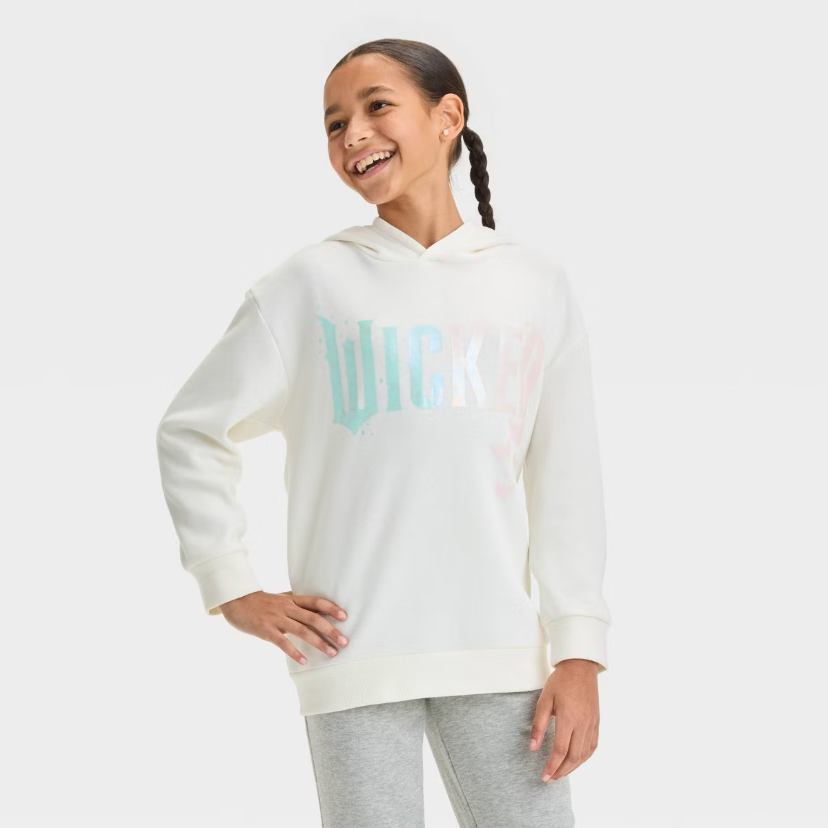 Girls' Wicked 'The Sky is the Limit' Oversized Pullover Sweatshirt - Ivory | Target