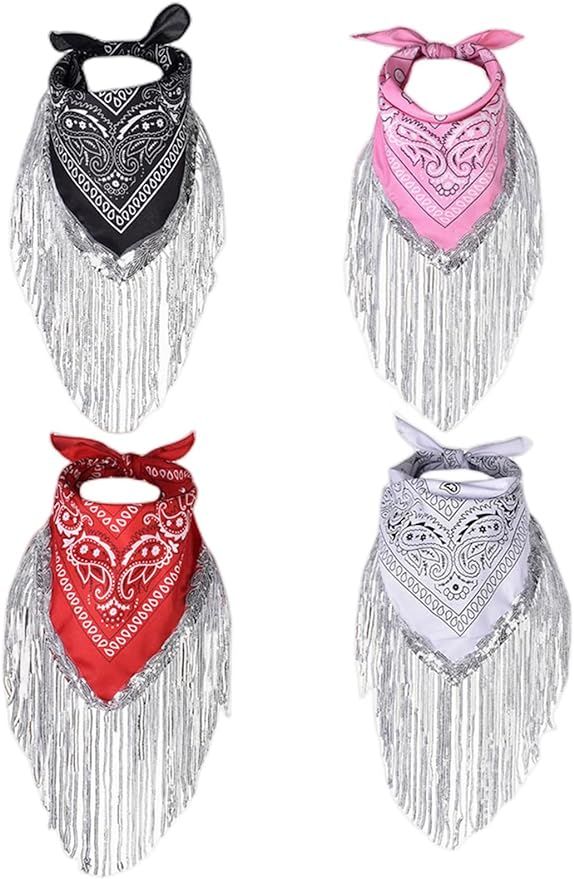 OPDENK 4 Pieces Women Fringed Bandana Cowgirl Bachelorette Bandanas With Tassel for Disco Party C... | Amazon (CA)