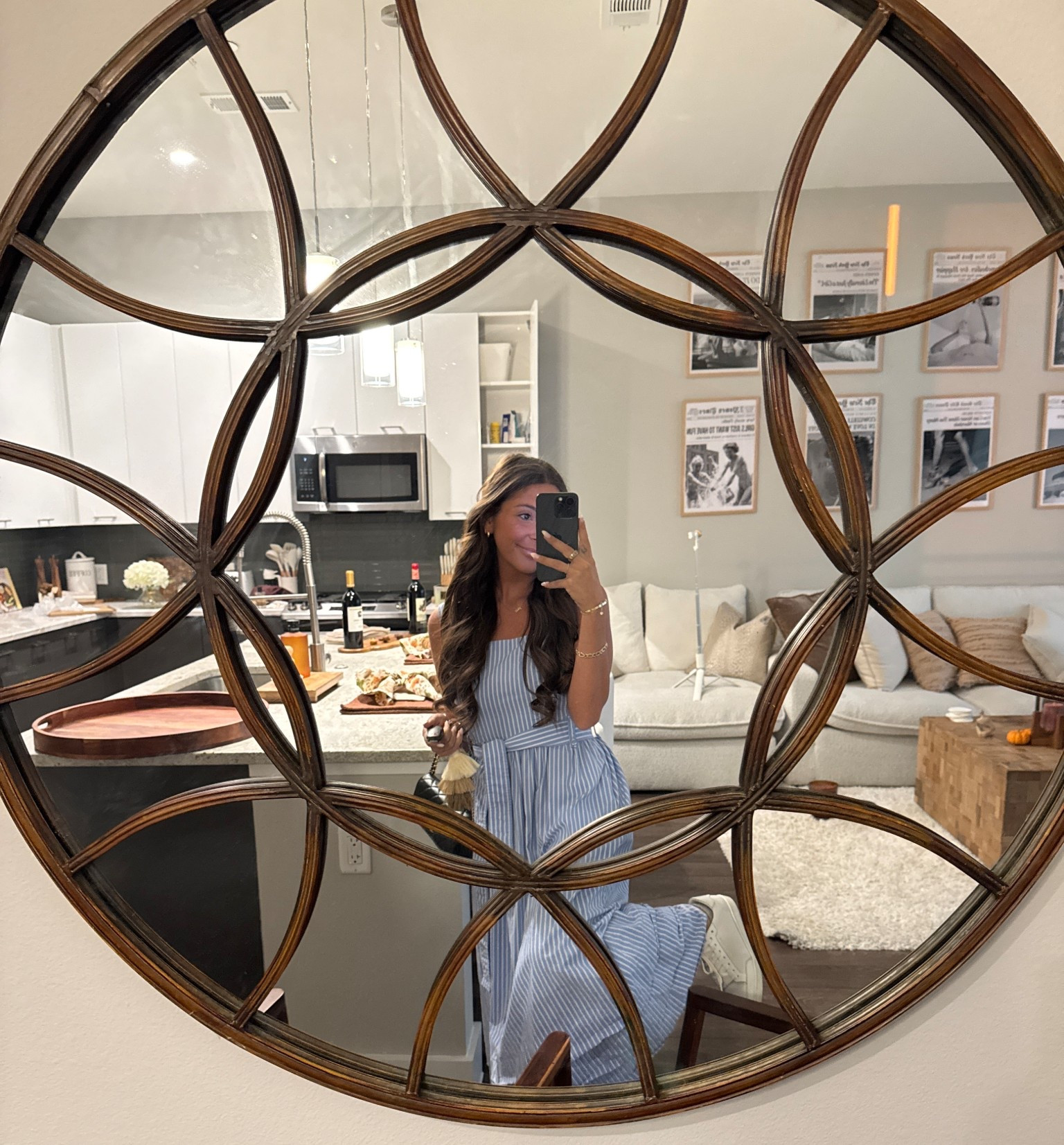 Date night!!! Love this little pinstripe blue tie dress! So easily dressed up or down! 