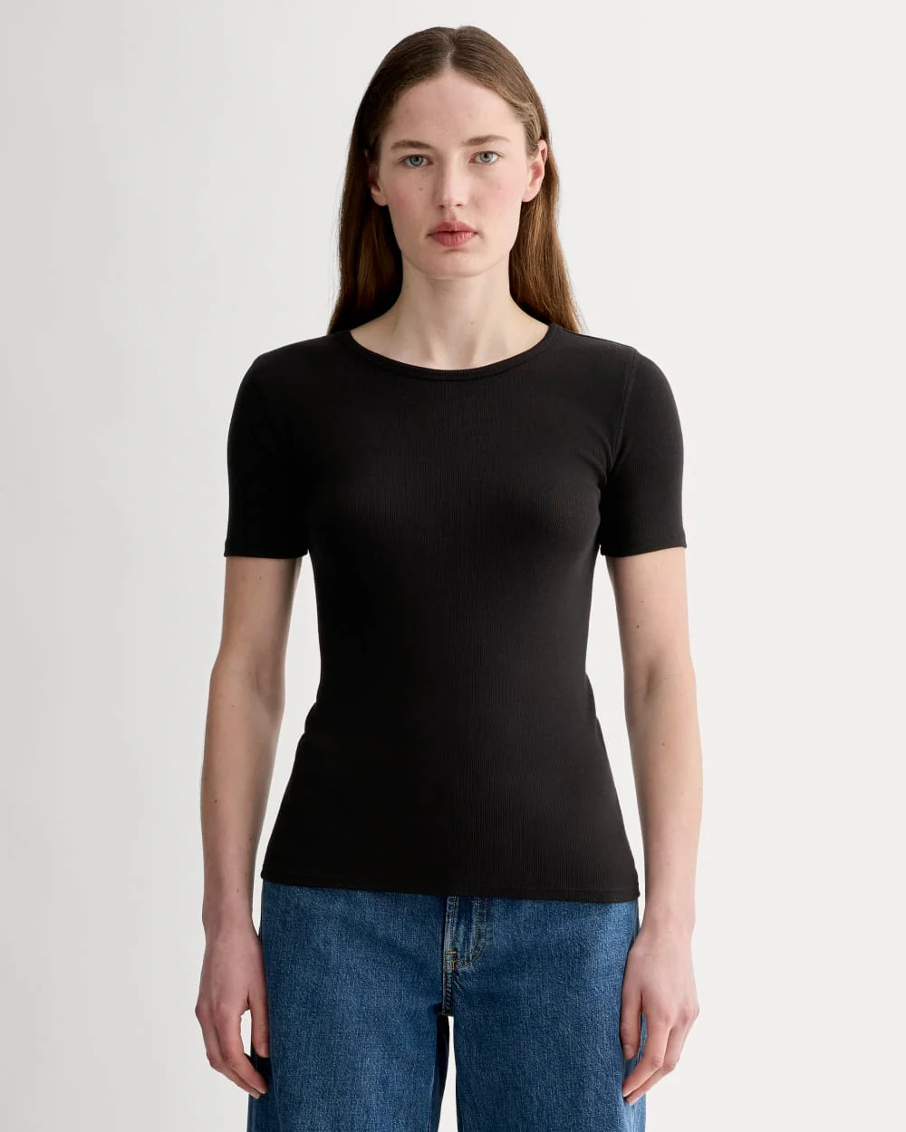 Everlane Luxe Rib Crew Neck Tshirt In Black, Size XXS, Cotton | Everlane