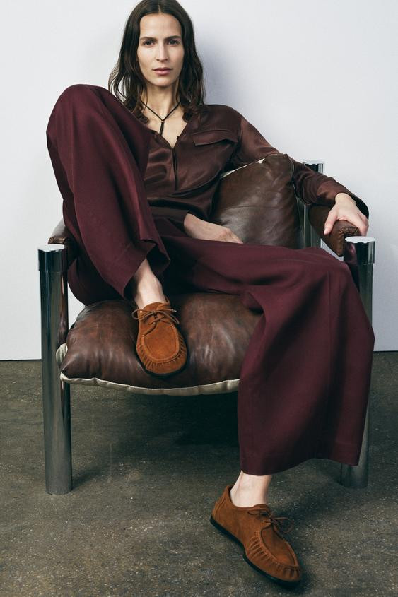 SOFT SPLIT SUEDE LACE-UP MOCCASINS | Zara UK