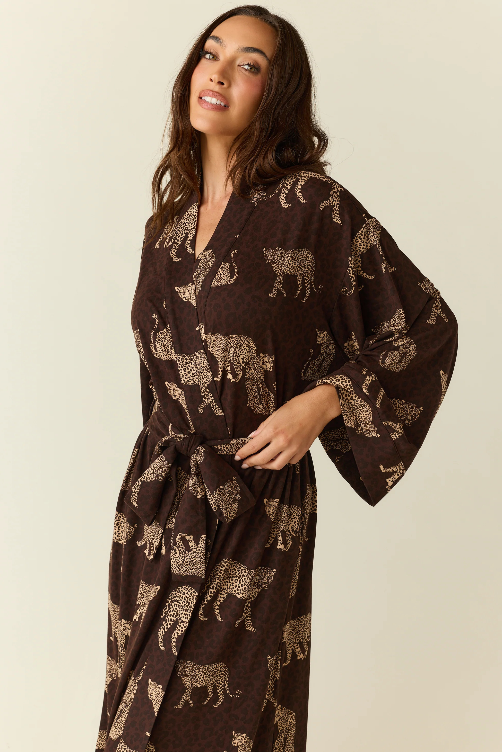 Kaia Cloud Jersey Kimono Robe in Savanna | MASONgrey